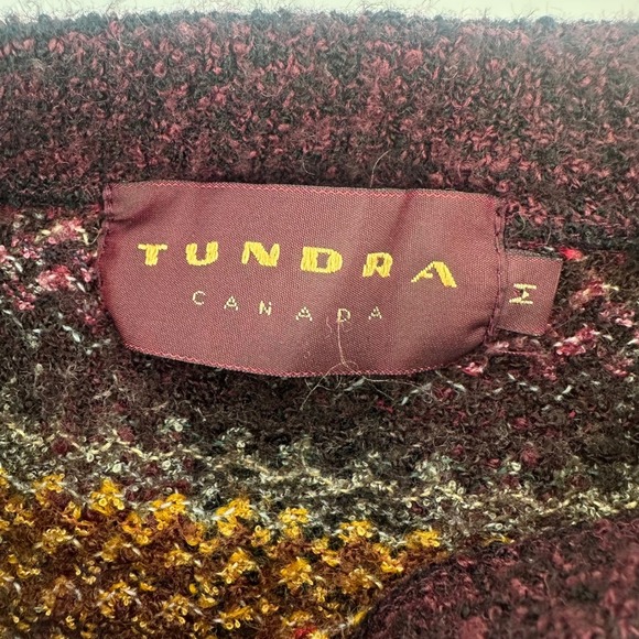 Vintage Tundra Canada Plaid Knit Sweater Men MED Burgundy Crew Neck L/S Grandpa - Picture 2 of 7